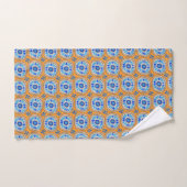 Retro Round Daisy Tegel Pattern Blue Oranje Bad Handdoek (Handdoek)