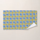 Retro Round Daisy Tegel Pattern Blue Yellow Bad Handdoek (Handdoek)