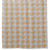 Retro Round Daisy Tegels Pattern Hand Drage Blue Douchegordijn (Voorkant)