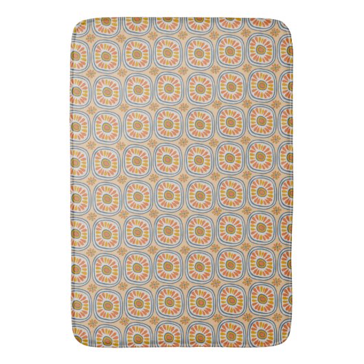 Retro Round Tegels Mexico Daisy Pattern Blue Oranj Badmat (Voorkant Verticaal)
