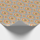 Retro Round Tegels Mexico Daisy Pattern Oranje BLu Cadeaupapier (Hoek)