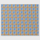 Retro Round Tegels Mexico Daisy Pattern Oranje BLu Cadeaupapier (Vlak)