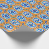 Retro Round Tegels Mexico Daisy Pattern Oranje BLu Cadeaupapier (Hoek)