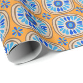 Retro Round Tegels Mexico Daisy Pattern Oranje BLu Cadeaupapier (Rol Hoek)
