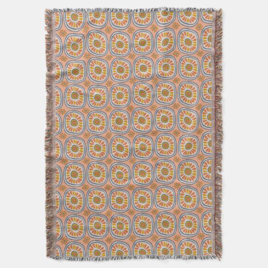 Retro Round Tegels Mexico Daisy Pattern Peach Deken (Voorkant Verticaal)