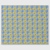 Retro Round Tegels Mexico Daisy Pattern Yellow BLu Cadeaupapier (Vlak)
