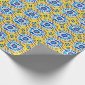 Retro Round Tegels Mexico Daisy Pattern Yellow BLu Cadeaupapier (Hoek)