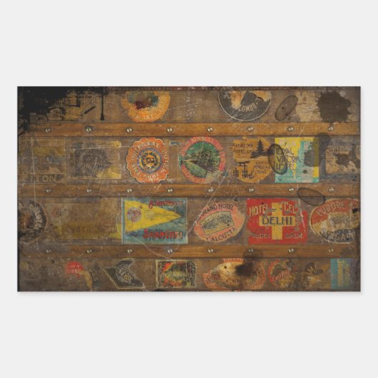Retro Round the World Trunk Rechthoekige Sticker (Voorkant)