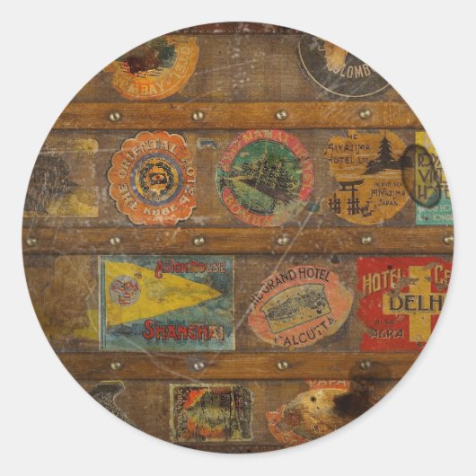 Retro Round the World Trunk Ronde Sticker (Voorkant)