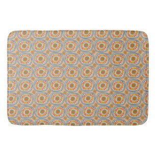 Retro Round Tiles Mexico Daisy Pattern Blue Oranje Badmat