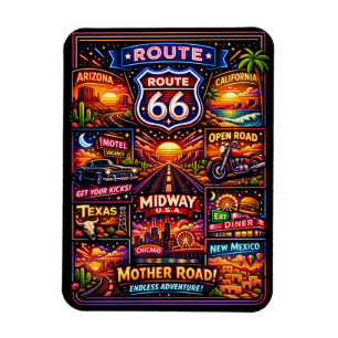 Retro Route 66 Americana Reis Souvenir Magneet
