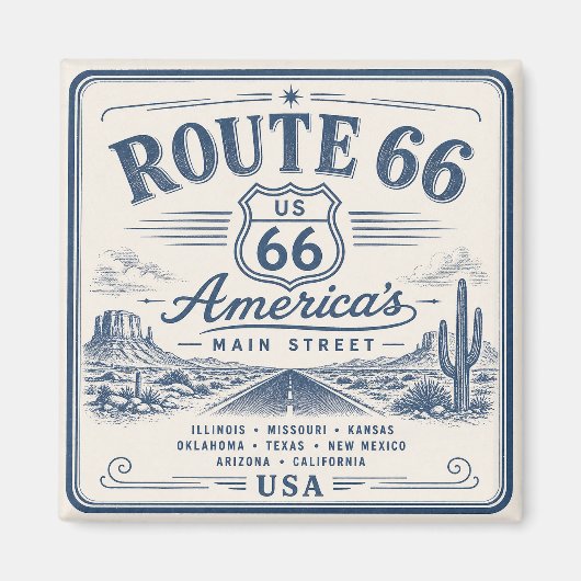Retro Route 66 Amerikaanse Roadtrip Kunst Decor Magneet (Voorkant)