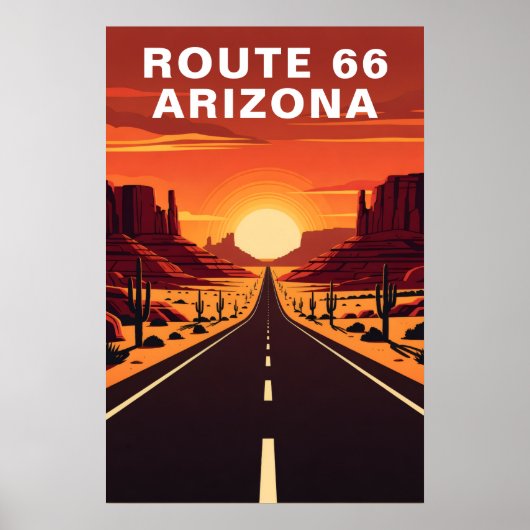 Retro Route 66 Arizona Woestijn Reizen Poster (Voorkant)