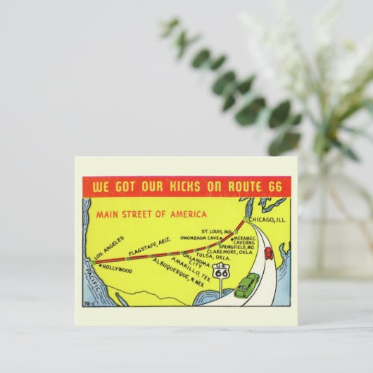Retro Route 66 de Briefkaart van de Kaart (Staand voorkant)