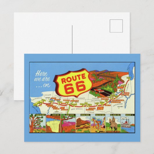  Retro Route 66 de Briefkaart van de Kaart (Voorkant / Achterkant)