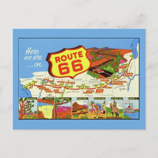Retro Route 66 de Briefkaart van de Kaart (Voorkant)