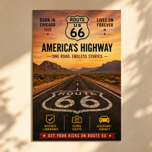 Retro Route 66-eeuwfeest Amerika Highway-poster Poster