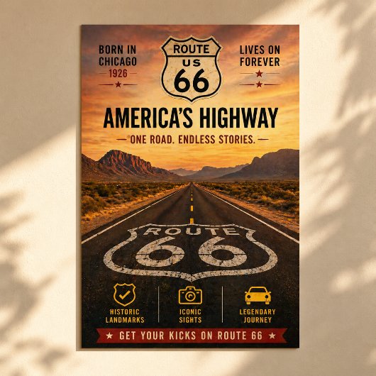 Retro Route 66-eeuwfeest Amerika Highway-poster Poster