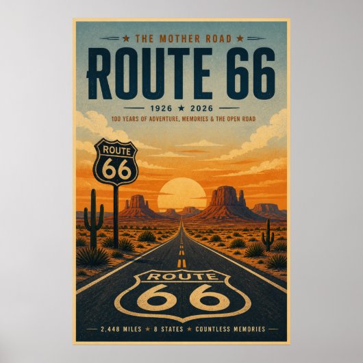 Retro Route 66 Eeuwfeest Desert Art Poster (Voorkant)