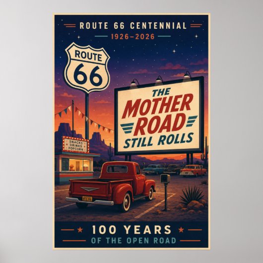 Retro Route 66 Eeuwfeest Drive In Poster (Voorkant)