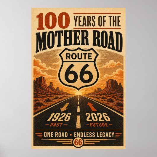 Retro Route 66-eeuwfeest Zonsondergang Monument Poster (Voorkant)