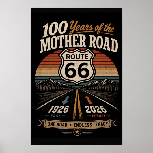 Retro Route 66-eeuwfeest Zonsondergang Streep Poster (Voorkant)