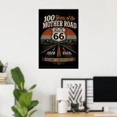 Retro Route 66-eeuwfeest Zonsondergang Streep Poster (Thuiskantoor)