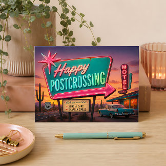 Retro Route 66 Gelukkig Postcrossing Desert Motel Briefkaart