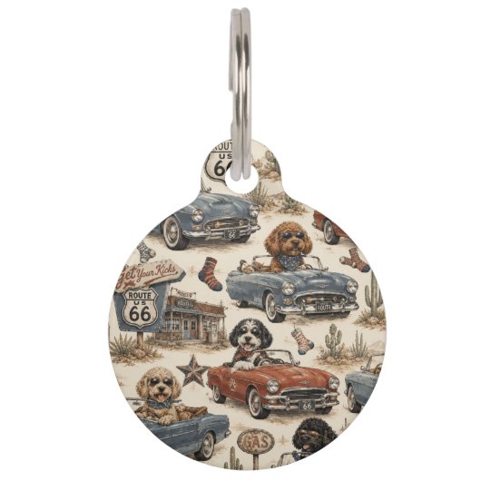 Retro Route 66 Hond Huisdierpenning (Voorkant)