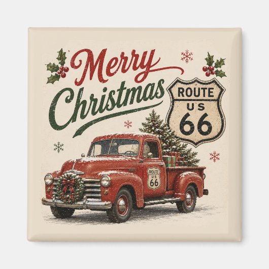 Retro Route 66 Kerst Koelkast Decor Magneet (Voorkant)