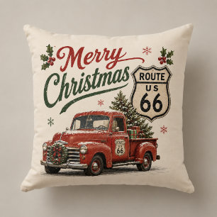 Retro Route 66 Kersttruck Decor Kussen