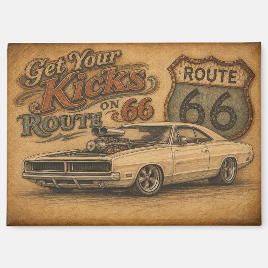 Retro Route 66 Koelkastmagneet Magneet (Voorkant)