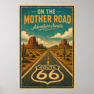 Retro Route 66 Mother Road Woestijnlandschap Poster