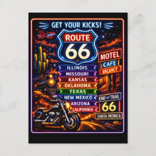 Retro Route 66 Neon Bord Vintage Groet Van Briefkaart
