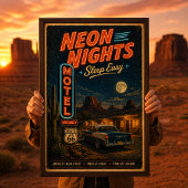 Retro Route 66 Neon Motel Nachtlandschap Poster