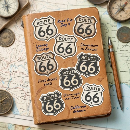 Retro Route 66 Schild 16 Stickerblad Verweerd Sticker