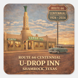 Retro Route 66 Shamrock Texas Weg Decal Vierkante Sticker
