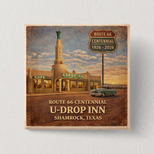 Retro Route 66 Shamrock Texas Wegkant Cadeau Vierkante Button 5,1 Cm