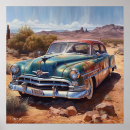 Retro Route 66 Vintage Auto Woestijn Kunstwerk Poster