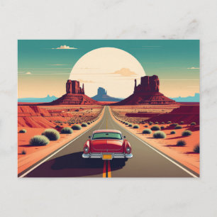 Retro Route 66 Vintage Auto Woestijn Reizen Briefkaart
