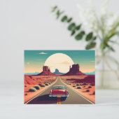 Retro Route 66 Vintage Car Desert Travel Briefkaart (Staand voorkant)