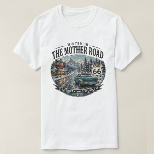 Retro Route 66 Winter Roadtrip T-shirt (Design voorkant)
