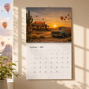 Retro Route 66 Zonsondergang Roadtrip Avontuur Kalender