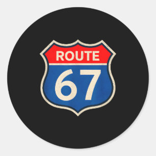 Retro Route 67 Meme Zes Zeven Aura Energie Nummer  Ronde Sticker