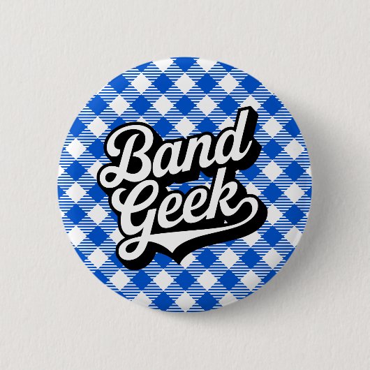 Retro Royal Blauw Marching Band Gek Gingham Ronde Button 5,7 Cm (Voorkant)