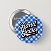Retro Royal Blauw Marching Band Gek Gingham Ronde Button 5,7 Cm (Voorkant /achterkant)