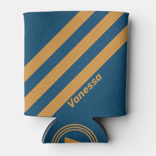 Retro Royal Gold Drie strepen met naam Blikjeskoeler (Voorkant)