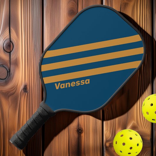 Retro Royal Gold Drie strepen met naam Pickleball Paddle