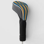 Retro Royal Goud Drie Pin Strepen met Naam Golfheadcover (Schuin)