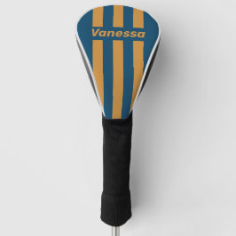 Retro Royal Goud Drie Pin Strepen met Naam Golfheadcover